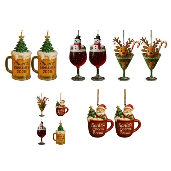 Рождественские украшения для стаканов с напитками, акриловый подвесной декор для елки, зеркала автомобиля