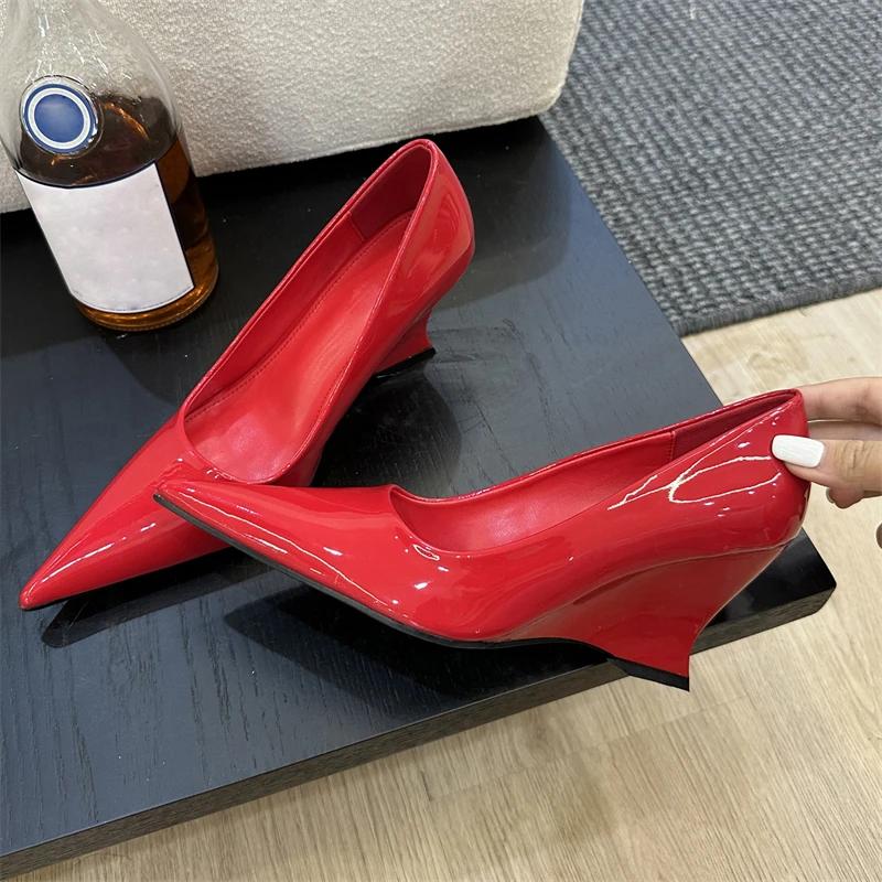 Fashion Eilyken Design Pointed Toe Wedges High Heels Women Pumps Silver Red Shoes Sexy Wedding Banquet Zapatos Mujer
