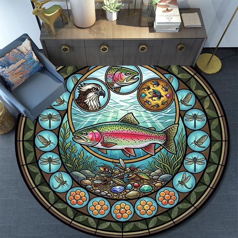 Aquatic Life Glass Round Area Rug Under Office Chairs Bedroom Living Room Home Decor