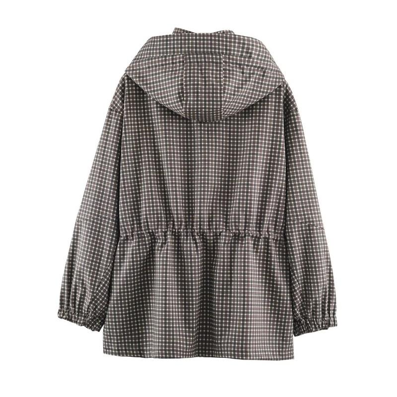 TAOP Womens Plaid Drawstring Hooded Jacket 2026 Fall Slim Fit Casual Outerwear
