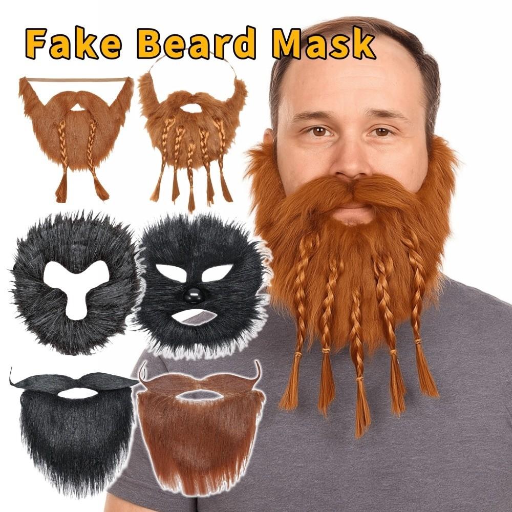 Artificia Realistic Fake Beard Funny Viking Braided Beard Pirate Play Halloween Fake Mustache Prom
