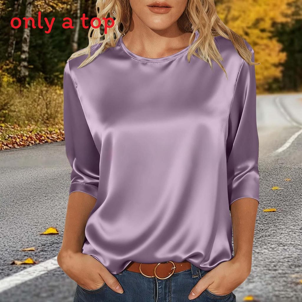 Womens Satin T Shirt With Spliced Design For Casual Wear
