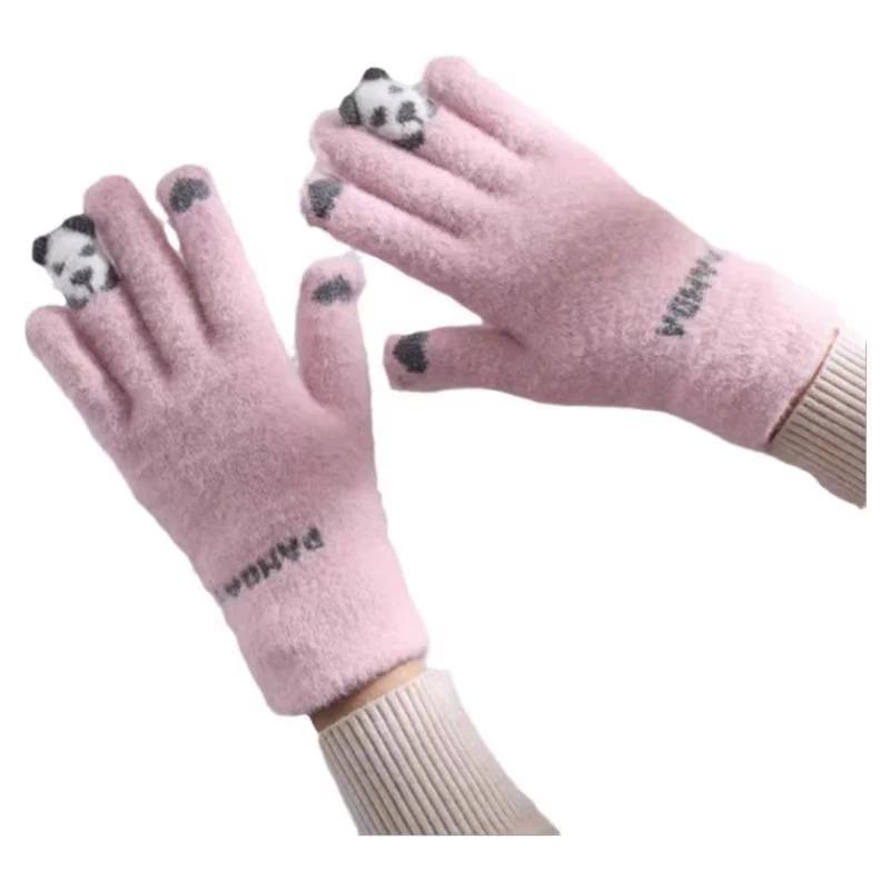 Winter Plush Gloves, Cycling Knitted Gloves, Autumn and Winter Cute Girls' Cold Resistant Gloves, Touch Screen Warm Gloves