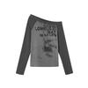 2KWEIRD Japanese Y2k Off Shoulder T-shirt Grunge Aesthetics Graffiti Print Long Sleeve Tee Shirt Vintage Harajuku Streetwear 90s