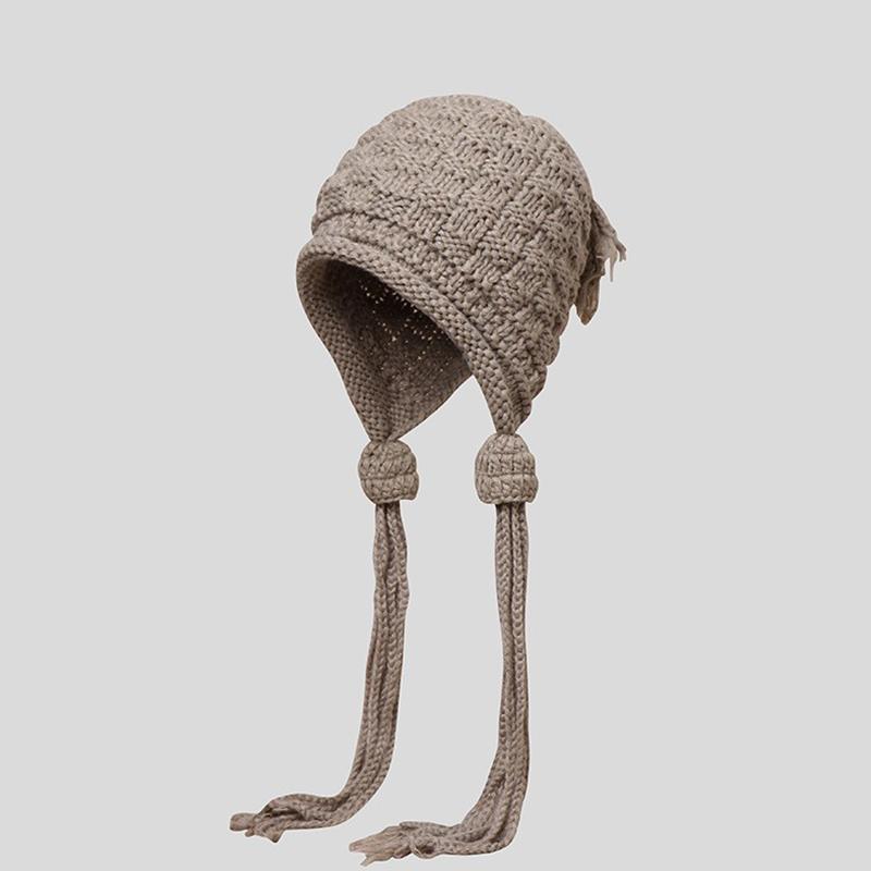 1 шт. Вязаная крючком цветная шапка для женщин, зимняя, вязаная шапка-бини с ушками, кисточкой, помпоном