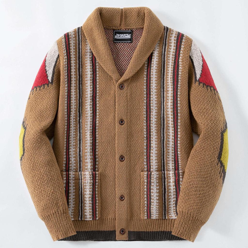 Мужской кардиган жаккардовой вязки на осень/зиму с отложным воротником (SY0009)