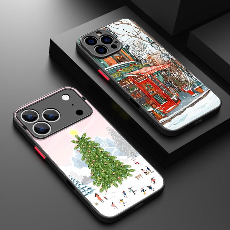 Масляная живопись Рождественский чехол для телефона для iPhone Air 16e 17 16 15 14 17 Pro Max 13 Ударопрочный Матовый Жесткий ПК Мягкий край TPU Чехол