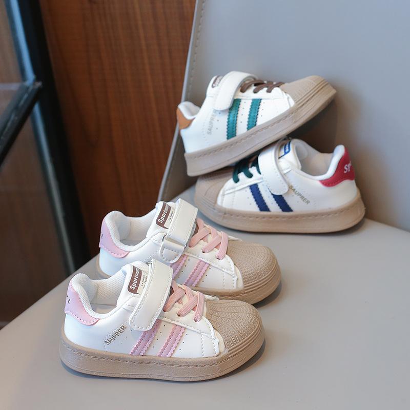 Children's sneakers, simple style for boys and girls, soft-soled, non-slip, shell-toe board shoes, children's casual shoes, single shoes, white shoes