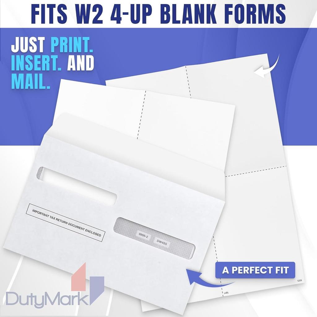 W2 tax Form Envelopes, Double Window Security Envelope for 4-Up Style W-2 Tax Forms, Self Seal, Security Tintet W-2 Tax Forms Envelopes 25 Pack