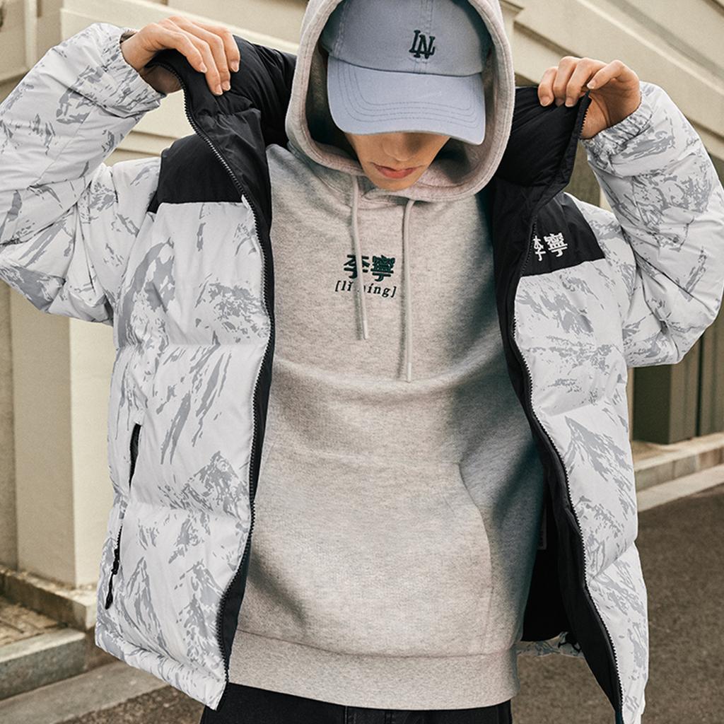 Li Ning Горячие горшки Коллекция пуховиков Пуховик Унисекс Белый Серый Снежная гора AYMU497-1