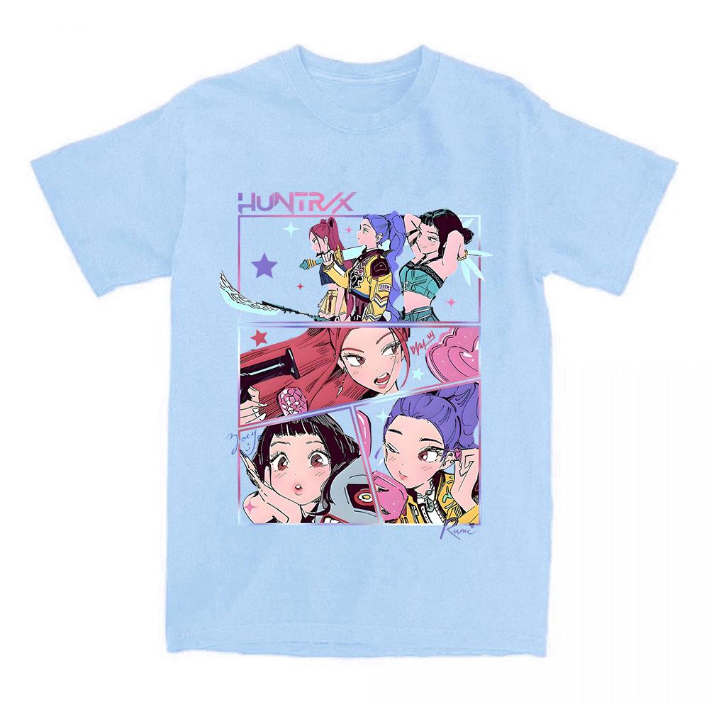 Kpop Охотники на демонов Huntrix Girls Футболка с коротким рукавом Хлопок Мода Графическая футболка Повседневный Хлопок Свободная Женская Футболка Уличная одежда