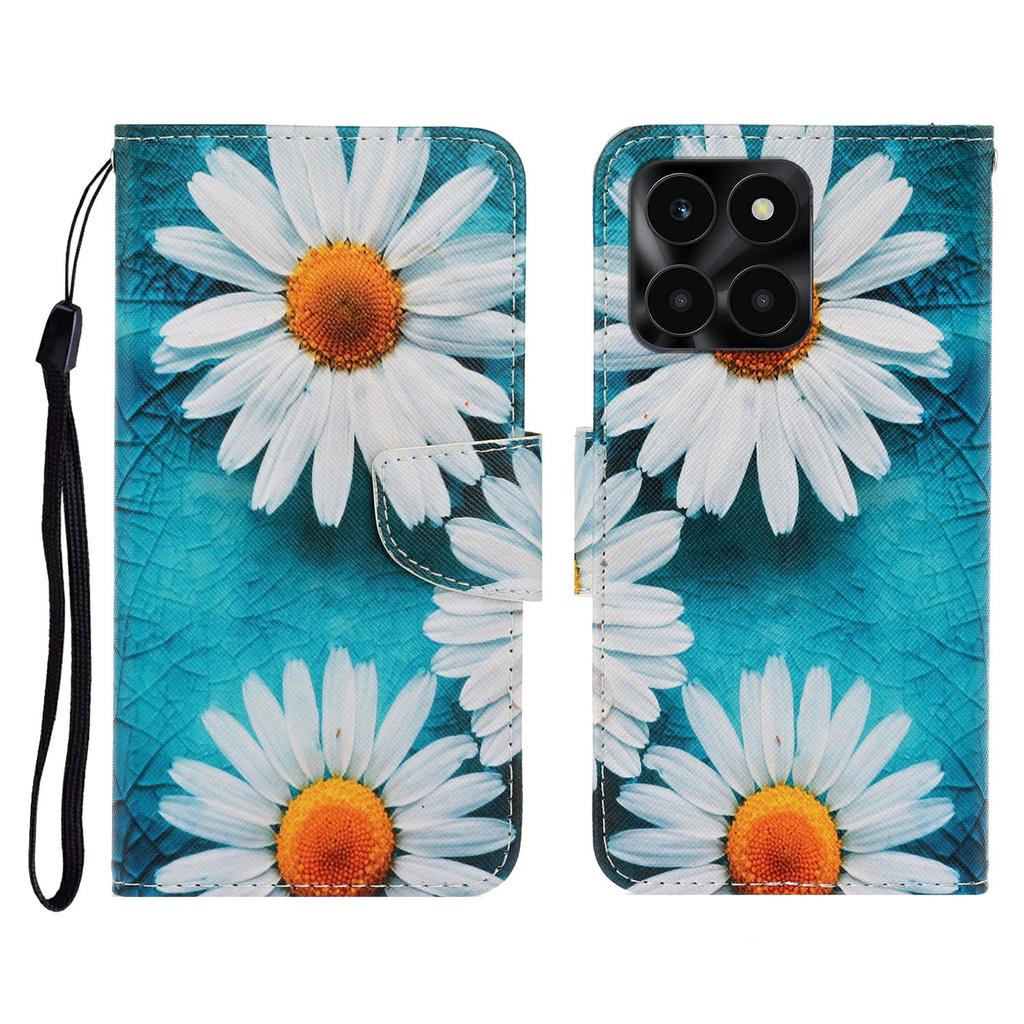 Protective Case for Honor X6c 4G/X6b 4G/X6a 4G/X5b/X5b Plus Pattern Printing Leather Folio Phone Cover with Wrist Strap