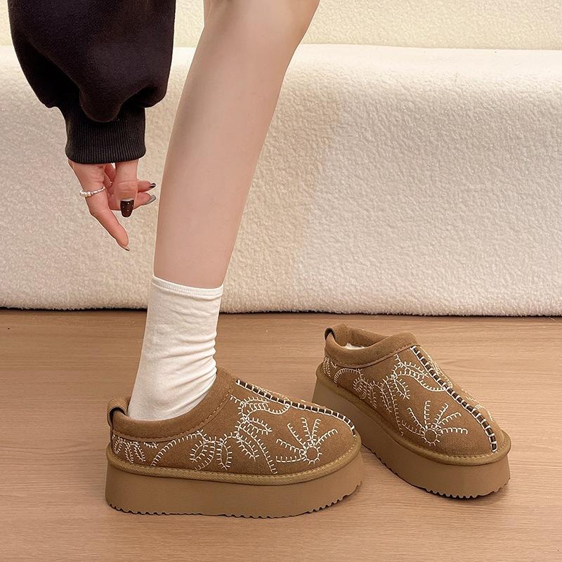 Winter cotton shoes one pedal lazy new half slippers casual velvet thick-soled winter embroidery snow snow boots thickened