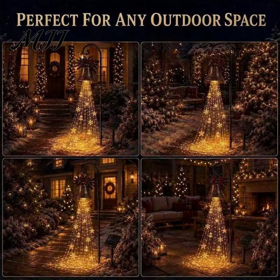 Decorative Lights for Walkways Christmas Bell Cascade Solar Light, Garden Stake Light with Warm Glow LED Waterfall Festive Outdoor Yard