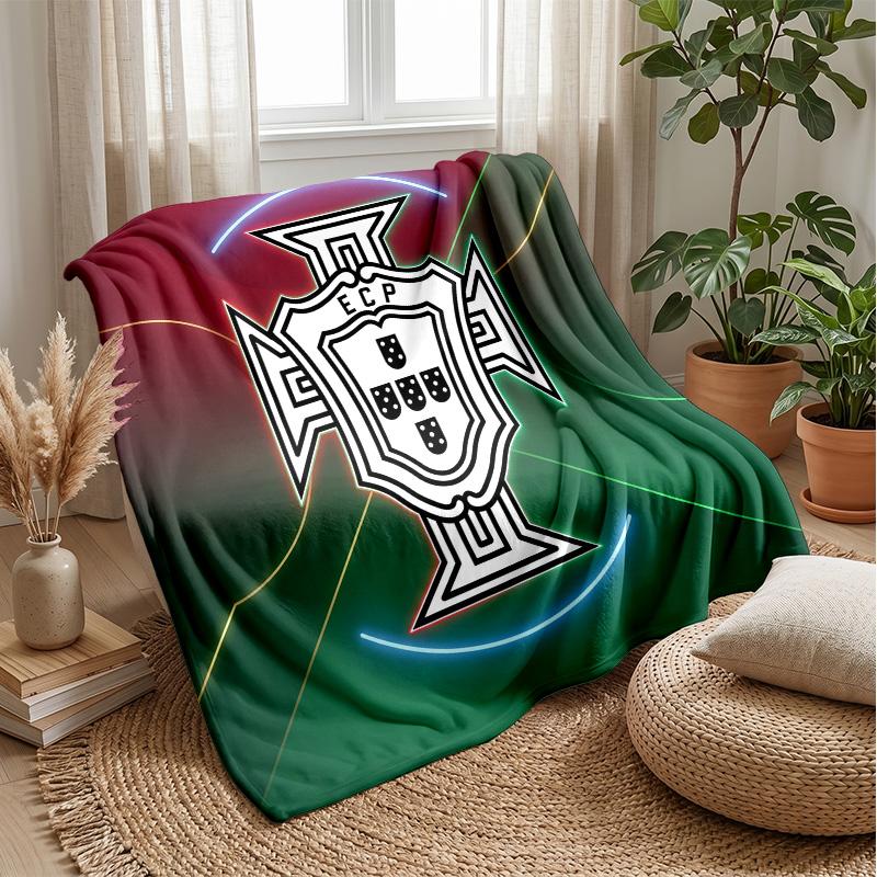 Portugal Football Printed Flannel Blanket Skin Friendly Warm Decorative Throw for Indoor Couch Bed Daily Use