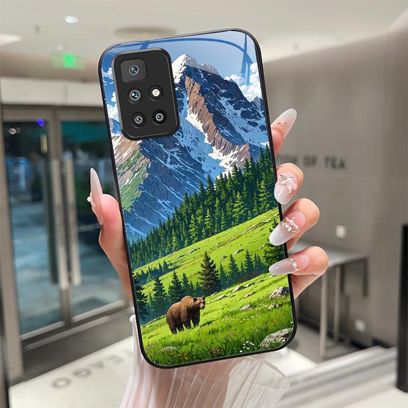For Xiaomi Redmi 10 Prime 2022 Phone Case Tempered Glass Hard Shell flower Cute cats Coque For Redmi10 10Prime 2022 Back Cover