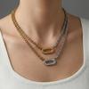 Fenny 18K PVD Plated No Fade Fashion Oval Texture Pendant Two Tone Box Chain Stainless Steel Necklace for Women