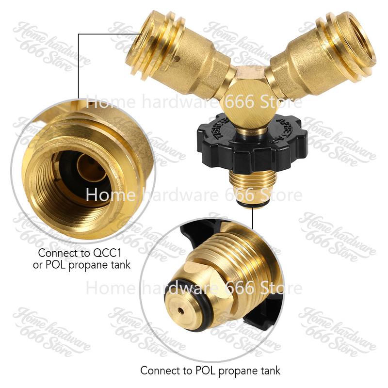 Outdoor Camping Hiking Stove Adaptor Propane Tank Y-Splitter Adapter Two Furnace Connector Way LPG Adapter Tee Connector