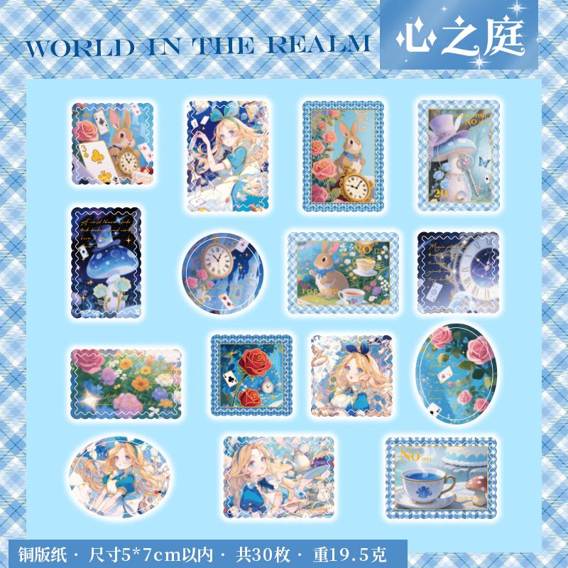 30pcs/pack retro stamp stickers Kawaii comic pattern hot stamping stickers DIY handmade scrapbook decoration aesthetics