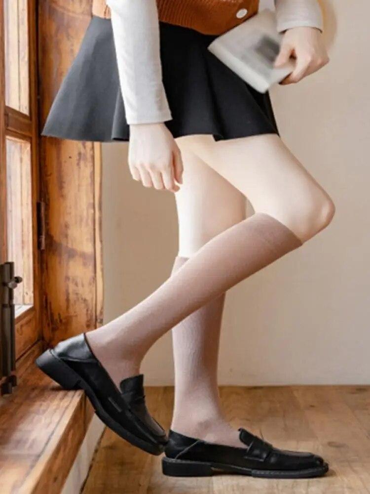 Хлопковые тонкие пластиковые чулки выше колена для девочек JK в студенческом стиле