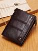 Genuine Leather Bifold Wallet For Men Slim RFID Blocking Credit Card Holder Credential Purse Zipper Coin Purse Male Money Bag