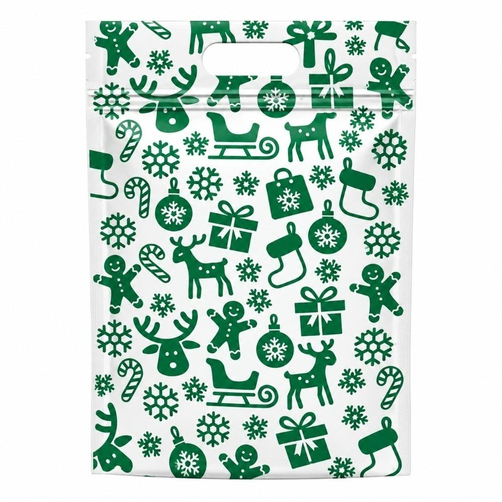 50pcs Stand-up Design Christmas Sealing Bags Plastic Packaging Bags Gift Wrapping Bags Xmas Holiday