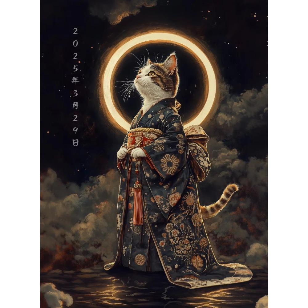 Canvas Japanese Black Cat Bathing Moon Lucky Cartoon Illustration Retro Poster Wall Art Pictures Home Decor Wall Decor