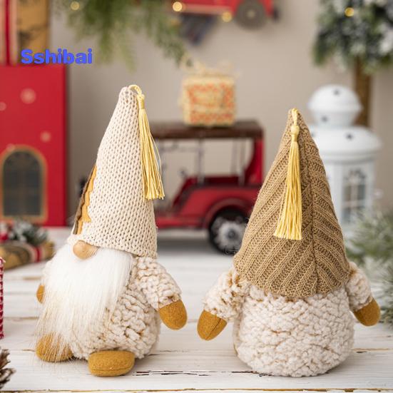 Рождественская кукла-гном, вязаная заостренная шапка ручной работы, снежинка, дерево, полная борода, милый настольный безликий гном, фаршированное украшение, товары для вечеринок, подарок