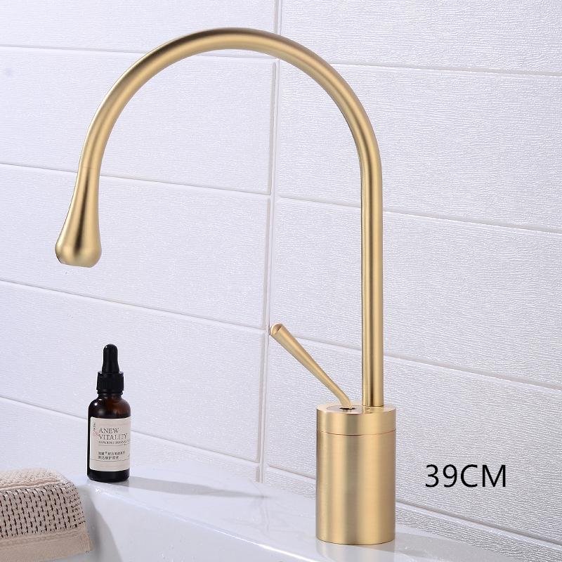 Матовый золотой медный светильник, роскошная раковина, вращающаяся раковина, кран для горячей и холодной воды для ванной комнаты