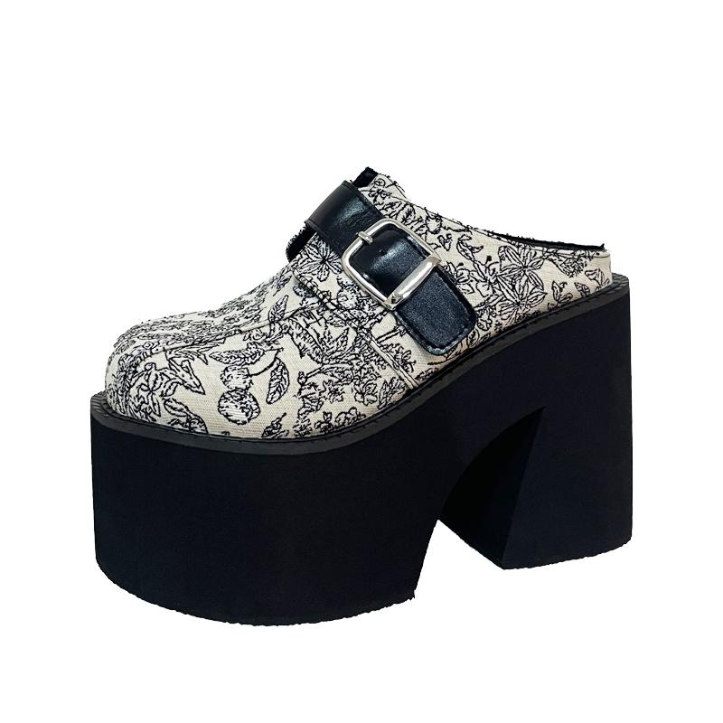 11см Супер Высокий Каблук Шлепанцы Женские Туфли на Платформе Новый Китайский Стиль Сандалии Баотоу Большой Размер 35-42 Женская Обувь