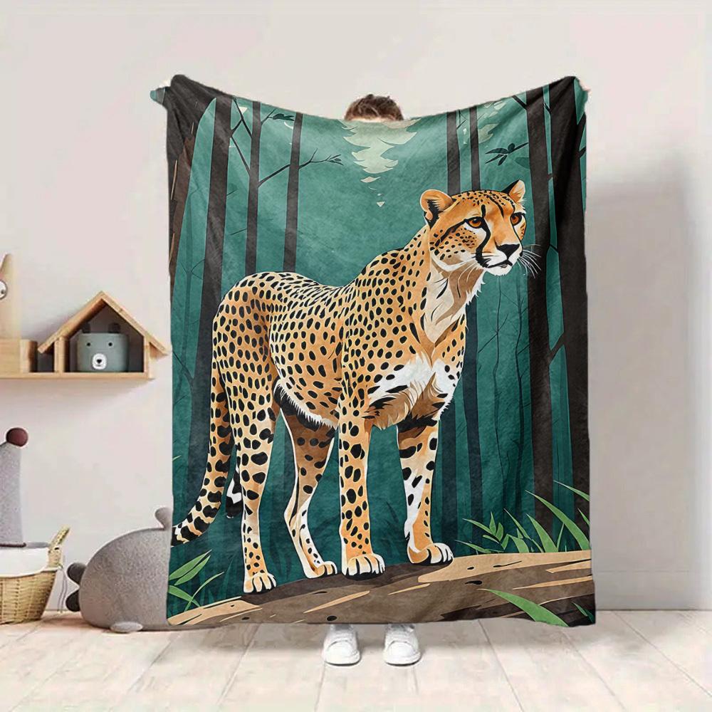 1pc Cheetah Print Blanket Lightweight Blanket Throw Blanket For Sofa, Bed, Travel, Camping, Livingroom, Office yy251010027