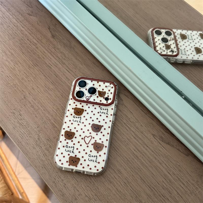 Милый Чехол-Телефон с Мишкой в Горошек Для iPhone 17 Pro 16 15 14 Pro Max с Сердечком на Удачу Ударопрочный 16 17 15pro Защитная Крышка C