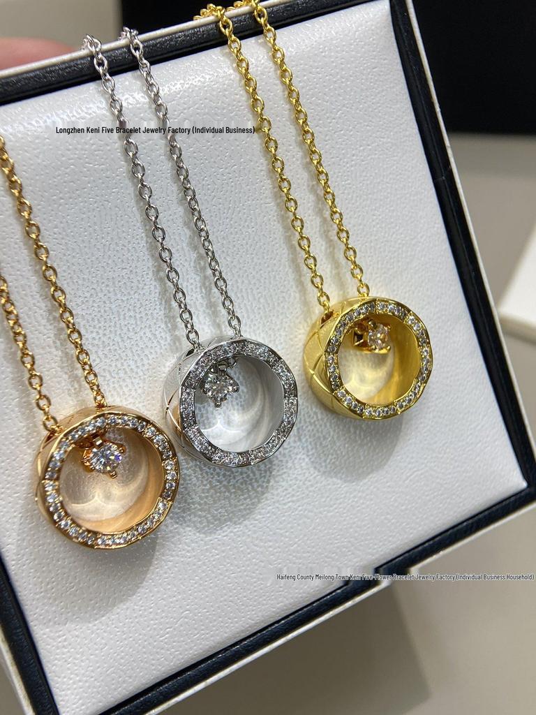 18k Gold Ice Moon & Bean Pendant Necklace Set with Diamond Pattern Choker