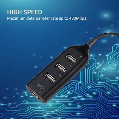 USB-хаб на 4 порта 44 см Портативный USB 2.0 1.1 Сплиттер Поддерживает зарядку Скорость передачи данных 480 Мбит/с Высокая скорость для ПК