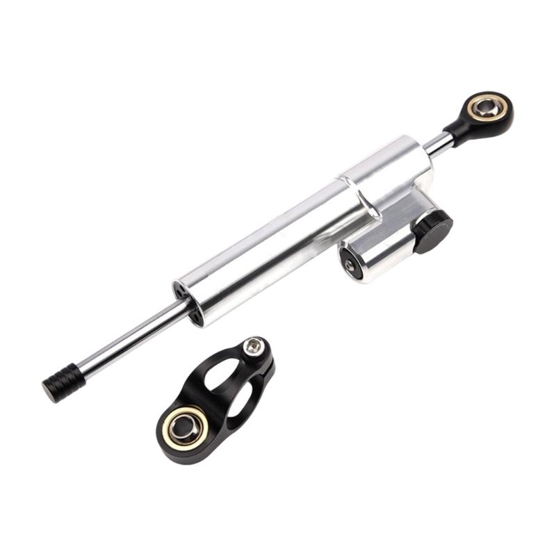 Machined Aluminum Motorcycle Steering Damper with Anodized Finish, Adjustment Knob and Shared Mounting Hardware