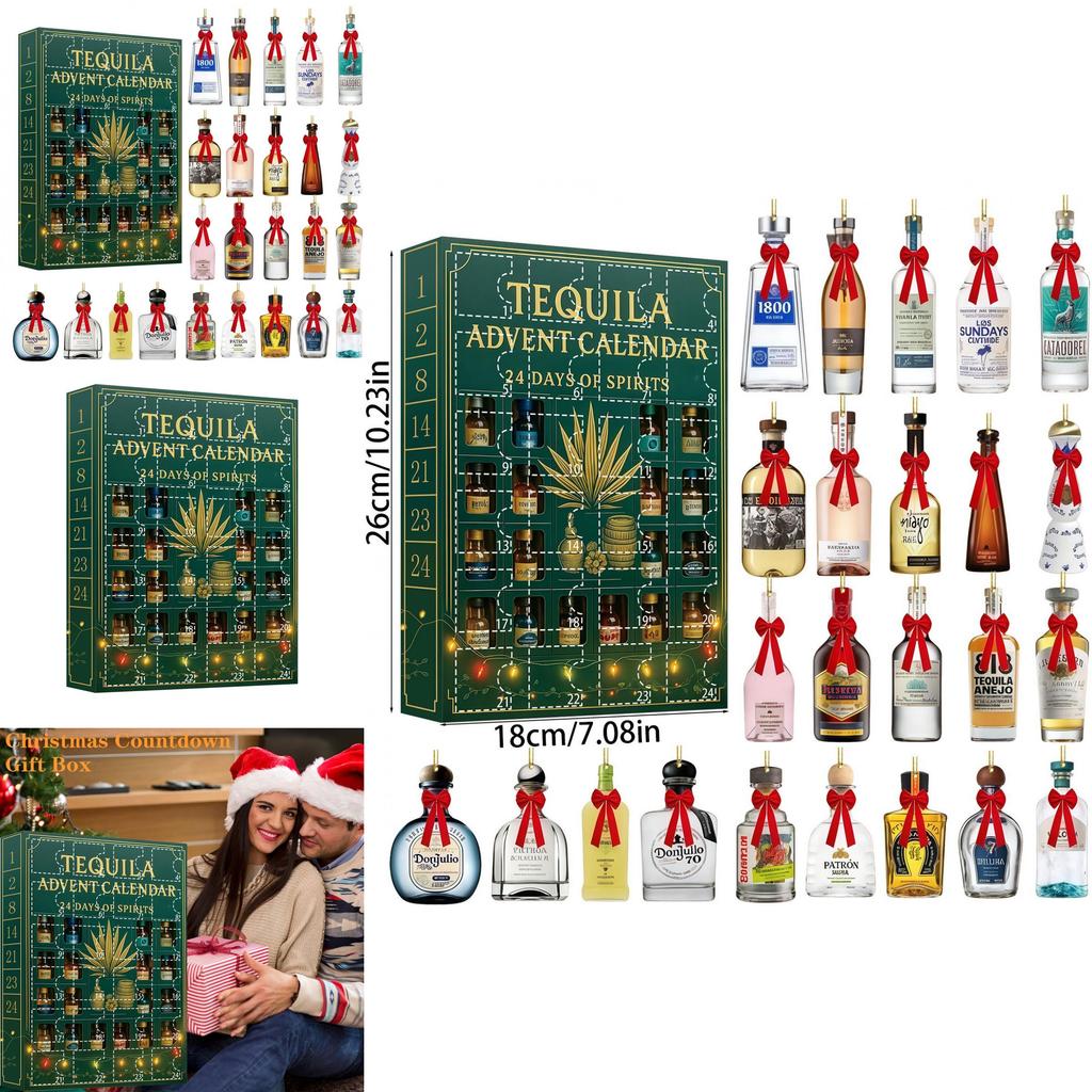 Бутылка текилы Рождественский адвент-календарь с акриловыми плоскими украшениями для обмена подарками на праздник
