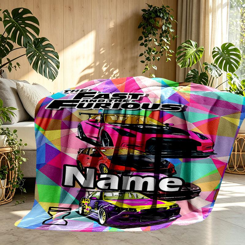 Custom Name Personalized Fast & Furious Print Blanket, Home Decor, Bedroom, Sofa, Camping, Couch, Gifts for Birthday Christmas