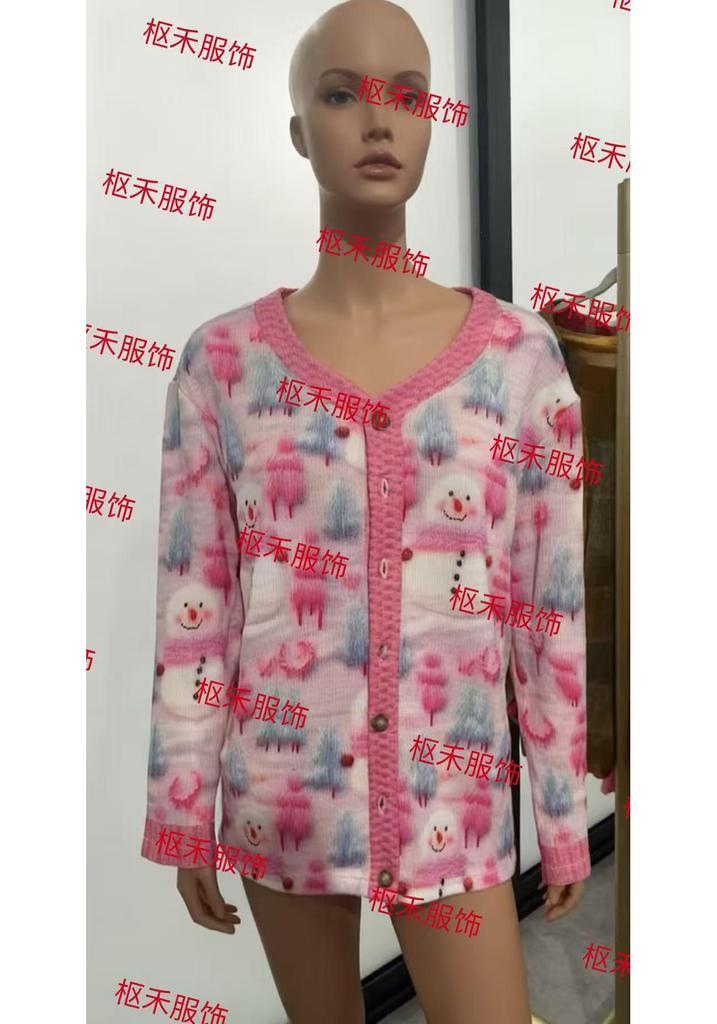 Women's Faux Wool Sweater: Winter 2025 Ancient Tribe Totem Print with Buttons