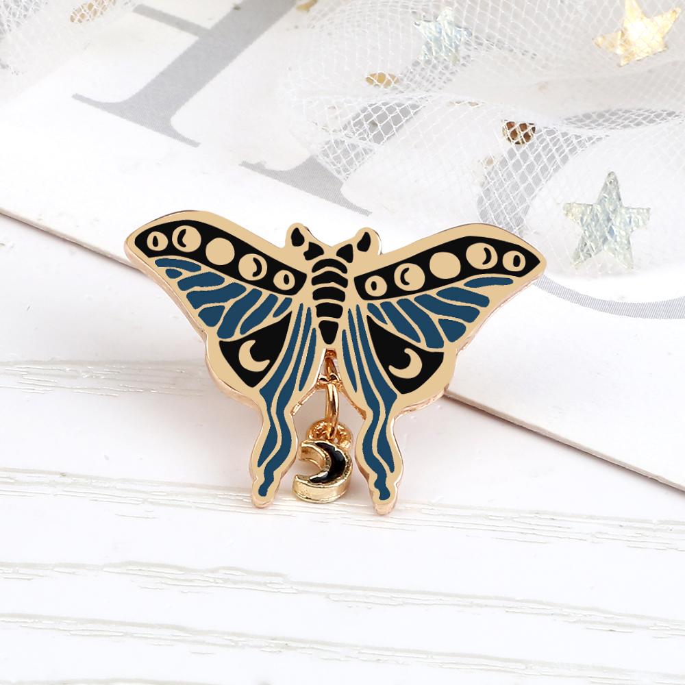 Small Retro Insect Butterfly Lapel Pins Cartoon Moon Phase Moth Brooch Cute Exquisite Enamel Badge Bag Accessories Gifts Jewelry