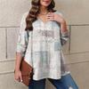 Women's Plus Size Fashion Printed Casual Pleated Round Neck Long Sleeve Top