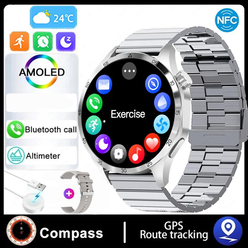 4 умных часов Мужские часы 4 Pro AMOLED HD экран Bluetooth вызов NFC мониторинг здоровья умные часы 2024 новые часы