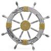 Nautical Decorative Premium Pine Wood Ship Wheel With Rope Center Motif Captain Maritime Beach Home Decor Gift 60.96 Cm