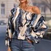 2023 Summer Lady Tops Fashion Painted One Shoulder Sexy Shirt Elegant Loose Lantern Long Sleeve Printed Blouse Blusa Mujer 26553