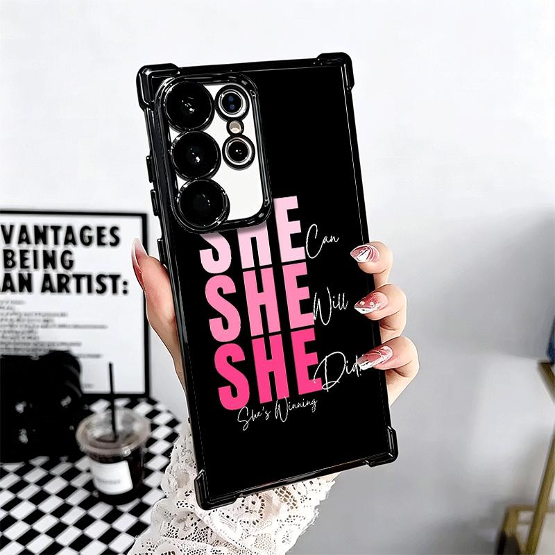 Girl Boss Lady Pink Plating Phone Case For Samsung Galaxy S24 S25 FE S26 Edge S23 Ultra S22 S21 Plus S20 Anti-Fall Airabag Cover