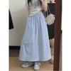 Hanbok Cotton Blend A Line Skirt With Elastic Waist For Casual Spring Wear