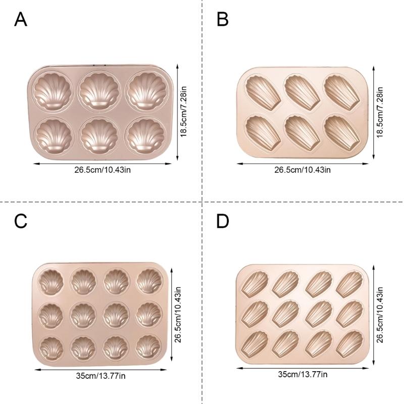 Форма для выпечки мадлен в форме ракушки, 6/12 ячеек, форма для десертов, для быстрой выпечки, углеродистая сталь, антипригарное покрытие, легкая очистка, дизайн