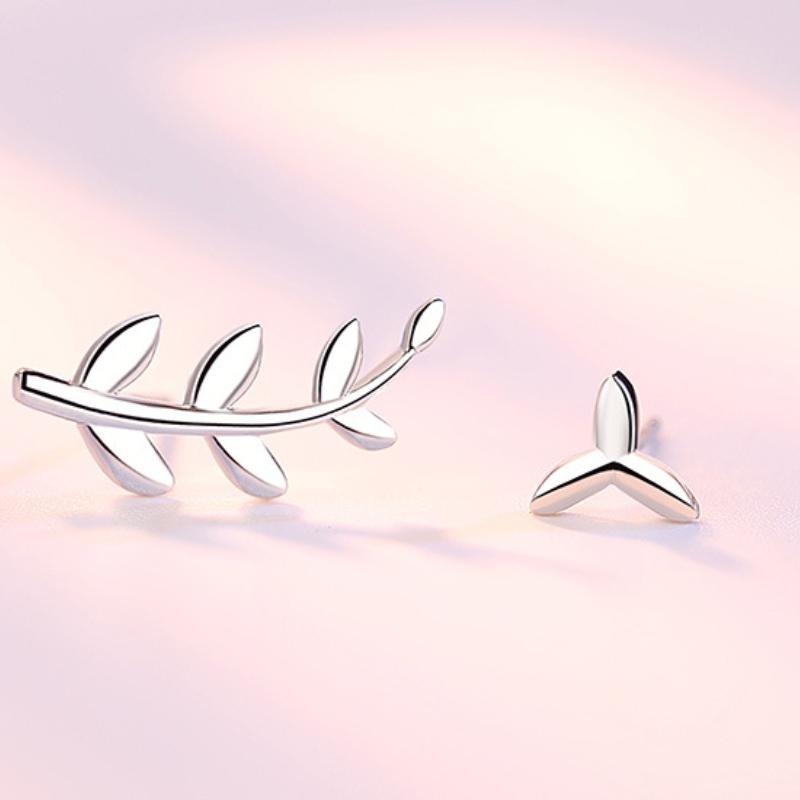 Womens Vintage Korean Fashion Elegant Anti-allergy 925 Silver Plated Mini Simple Tree Leaf Style Ear Stud Earrings Female Ear Jewelry Gifts