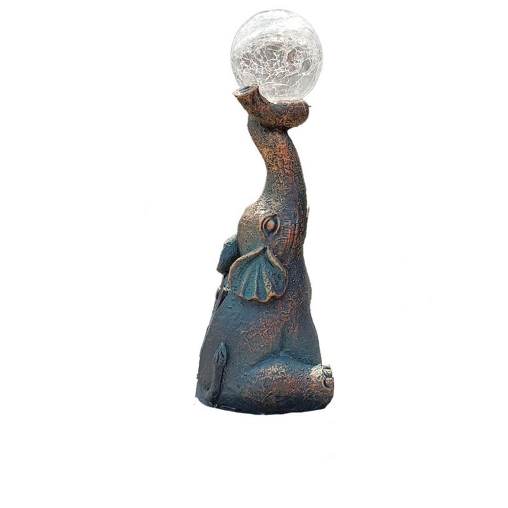 Elephant With Cracked Glass Ball Lamp Statue Solar Lamp Outdoor Garden Decoration