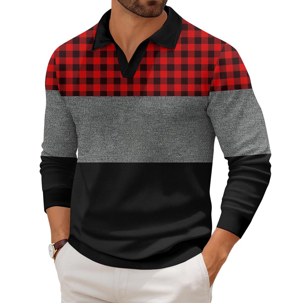 Мужская повседневная модная трикотажная рубашка с длинным рукавом и принтом на лацкане