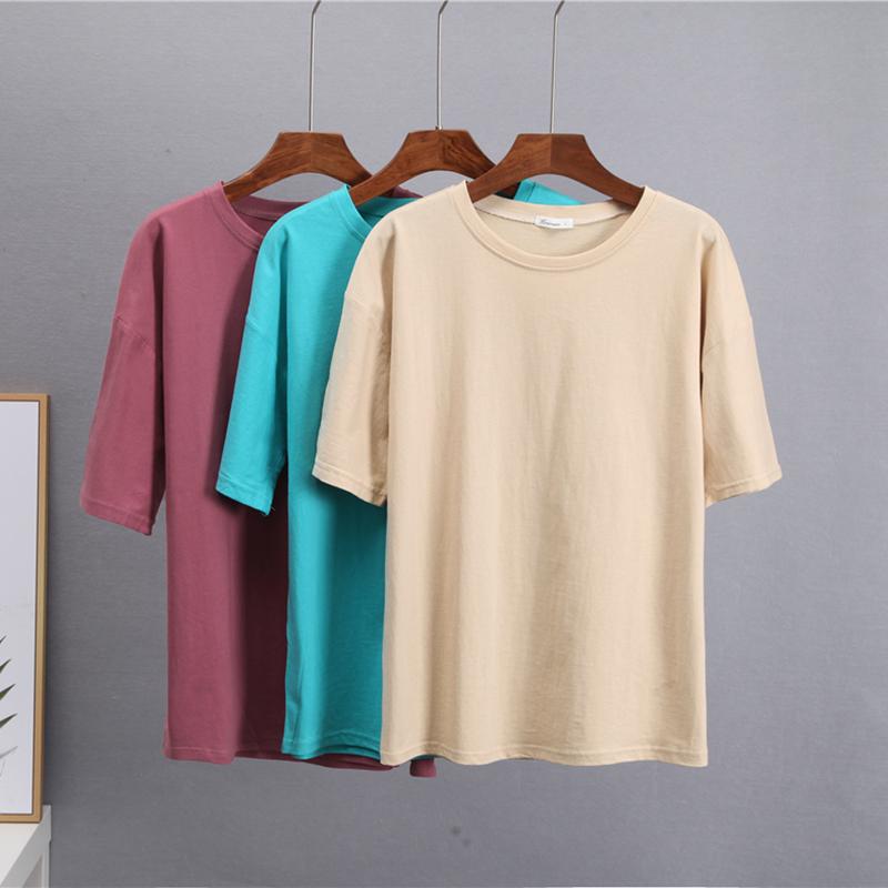Hirsionsan базовая хлопковая футболка женские летние новые свободные однотонные футболки 16 цветов повседневные свободные простые футболки женские корейские женские топы с круглым вырезом